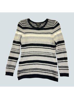 Charter Club Womens Luxury 100% Cashmere Striped Sweater M Black & Gray